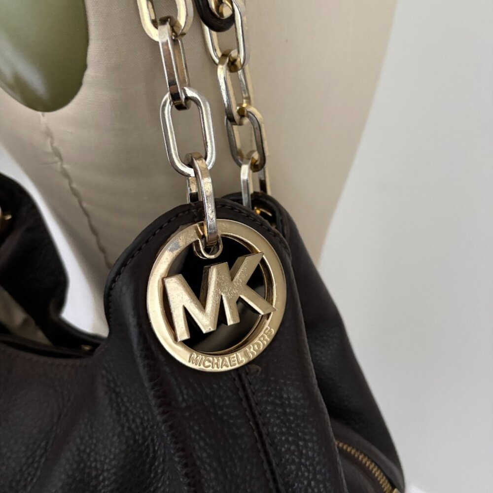 MICHAEL Michael Kors Fulton Brown Leather 3 Compartments Shoulder Bag Boho Chic - Picture 5 of 13